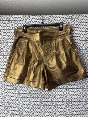 Banana Republic Metallic Gold lamb leather High-Waist Pleated Shorts